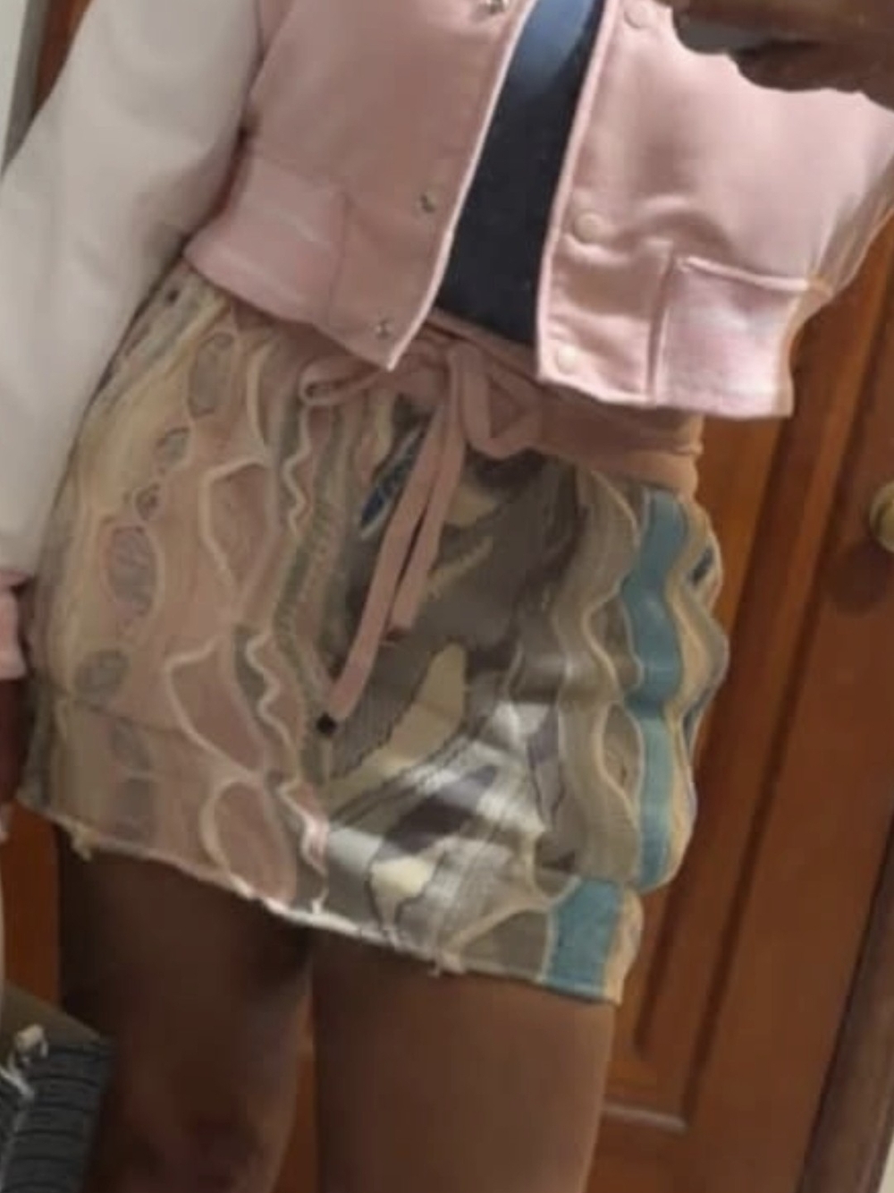 Multicolor Patterned Drawstring Mini Skirt